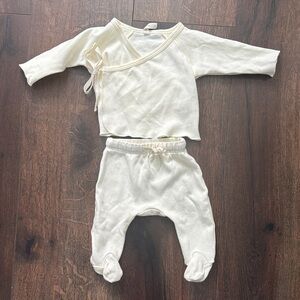 Quincy Mae Wrap Top & Footed Pants Set Ivory